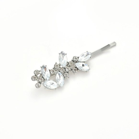 Set of Two Silver Bridal Marquise Cut Gemstone Hair Pins - Picture 1 of 1